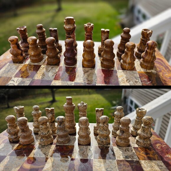 Marble chess set with storage stone chess set handmade chess 12 in chess board - Picture 8 of 15